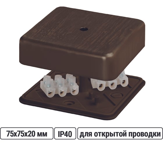 Изображение товара Коробка распределительная TDM ELECTRIC 75х75х20 ОП бук, с клеммной колодкой, IP40 SQ1401-0304
