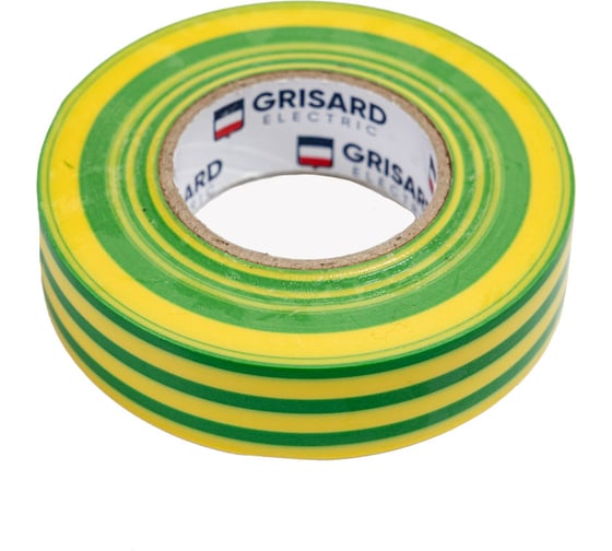 Изображение товара Универсальная изолента Grisard Electric 0,18x19 мм, желто-зеленая, 20 м, 10 шт. GRE-013-0005