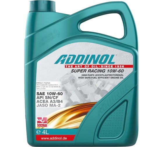 Изображение товара Моторное масло Addinol SUPER RACING SAE 10W-60, синтетическое, 4л 72313725