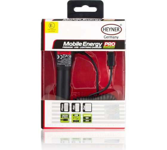 Изображение товара Зарядное устройство от прикуривателя Heyner для iPhone 4/5; iPad; iPod; iPod +USB 12/24 В 511710