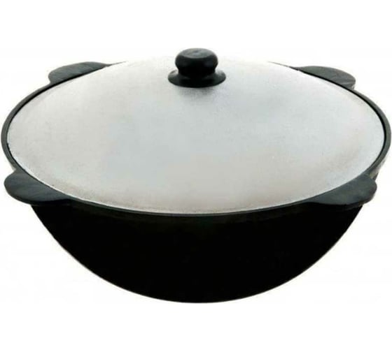 Изображение товара Чугунный казан Davr Metall Узбекский 16 л, круглое дно, с алюминиевой крышкой КазУз16ЛК