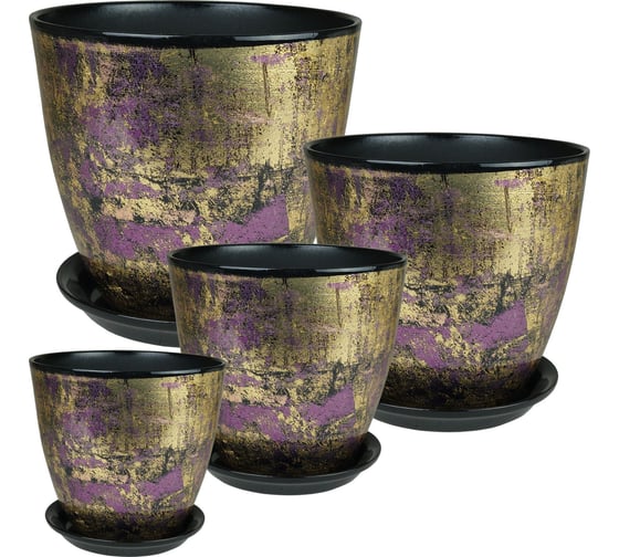 Изображение товара Комплект горшков Сады Аурики РС157 Паталь бутон тридо керамика, из 4х горшков, диаметр 12 см, 15 см, 18 см, 21 см 067077