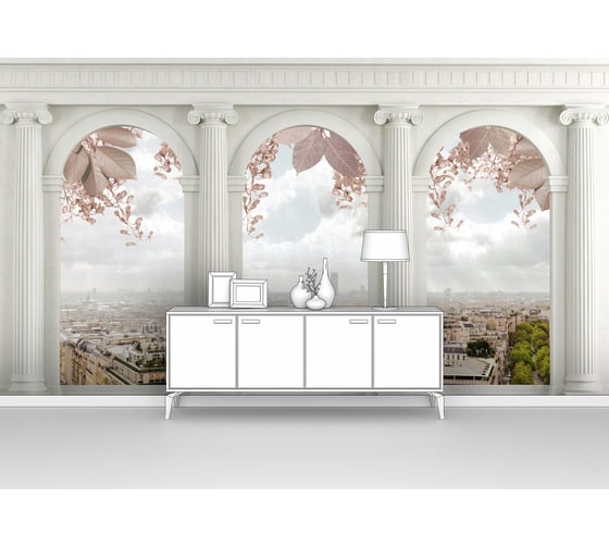 Изображение товара Фотообои ООО Первое ателье "Вид на город сверху через арки с колоннами и цветами", 180x100 см pw73836-1