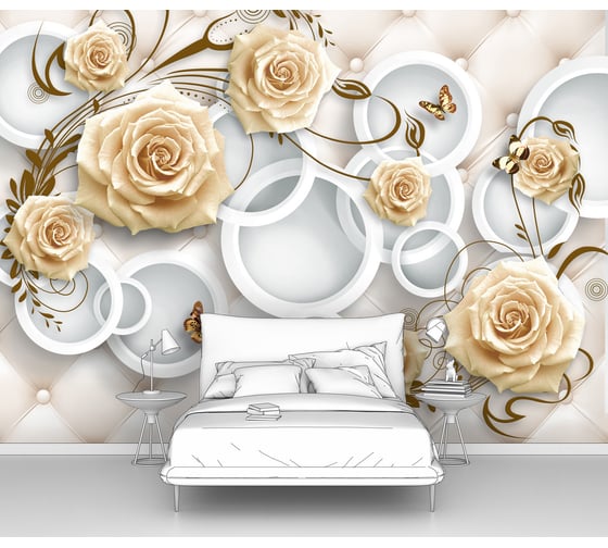 Изображение товара Фотообои ООО Первое ателье 3d абстракции цветы "Розы с кругами на ромбовидном фоне", 200x140 см pw94433-2