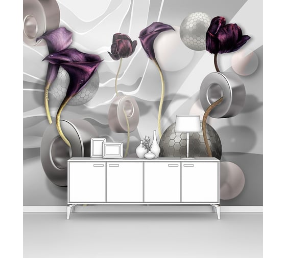Изображение товара Фотообои ООО Первое ателье 3d абстракции цветы "Цветочная абстракция с шарами и шайбами", 300x250 см pw98641