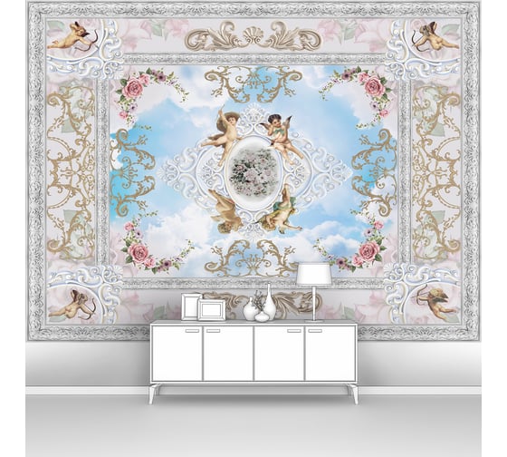 Изображение товара Фотообои ООО Первое ателье "Амуры со стрелами и ангелочки в ажурной раме с розами", 400x300 см pw78608-4x3