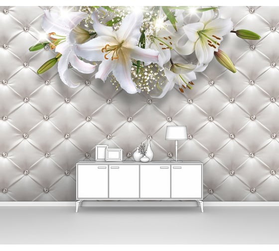 Изображение товара Фотообои ООО Первое ателье 3d абстракции цветы "Лилии в центре вверху на фоне ромбов", 400x280 см pw94460