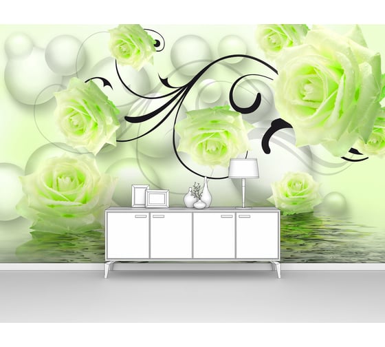 Изображение товара Фотообои ООО Первое ателье 3d абстракции цветы "Зеленые розы с черным узором с отражением в воде", 200х125 см pw94030-2