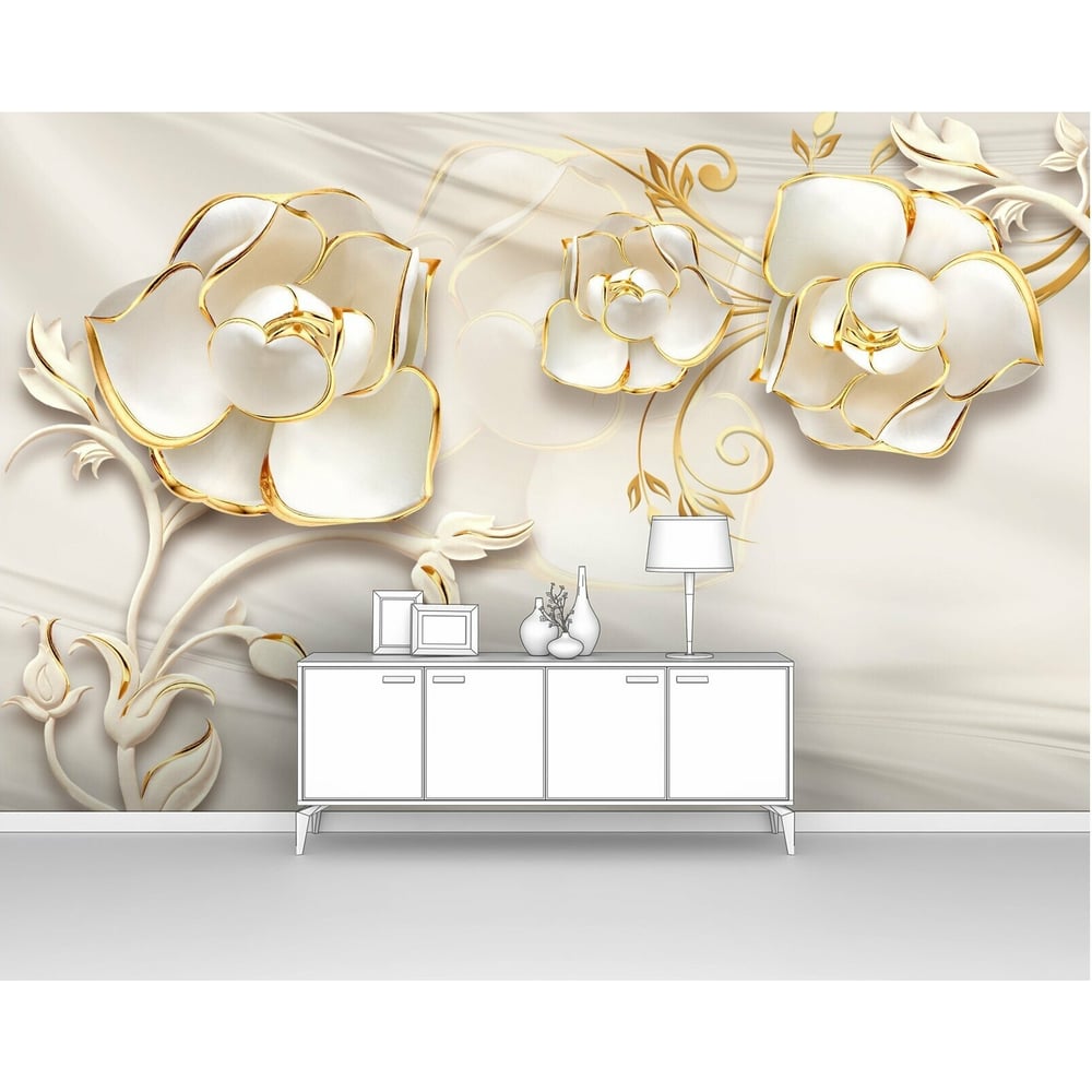 Изображение товара Фотообои 3D Фарфоровые цветы на белом шелке 200x125 см