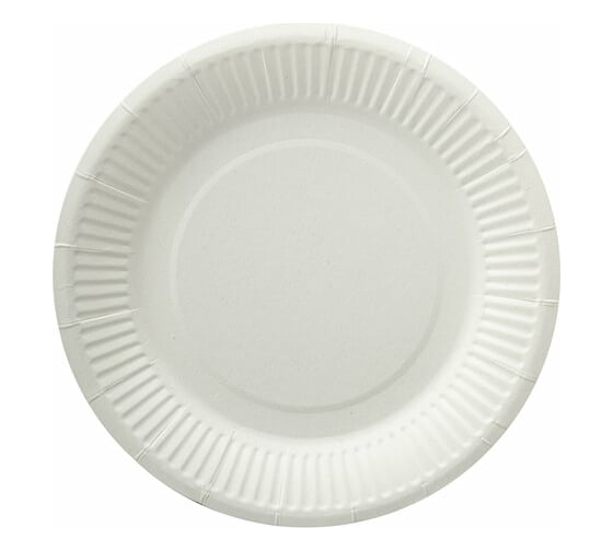 Изображение товара Одноразовая бумажная тарелка LAIMA Бюджет 180 мм, 100 шт, белая мелованная 608083