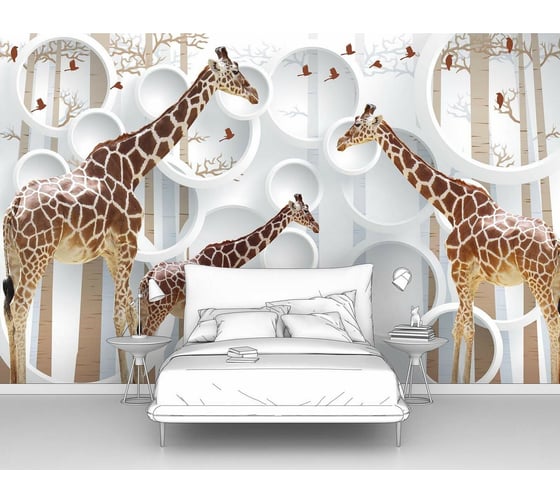 Изображение товара Фотообои 3d абстракции и животные ООО Первое ателье "Три жирафа на фоне кругов" 160x100 ШxВ  pw136040-1