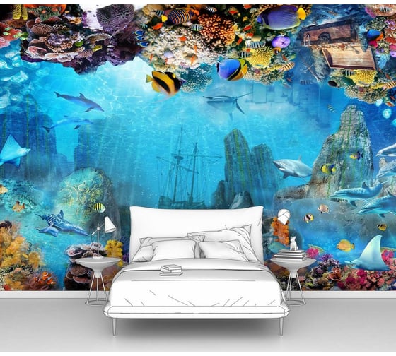 Изображение товара Фотообои море ООО Первое ателье "Подводный коралловый мир с затонувшем кораблем" 200x145 ШxВ pw94523-2