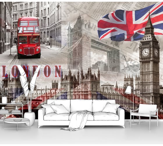 Изображение товара Фотообои ООО Первое ателье город "Коллаж с Тауэрским мостом и двухэтажным автобусом" 135х100 см pw94452-1