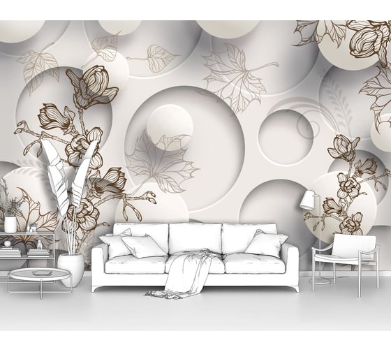 Изображение товара Фотообои ООО Первое ателье 3d абстракции цветы "Стереоскопический узор с цветами и кругами" 400x250 см pw94029-4