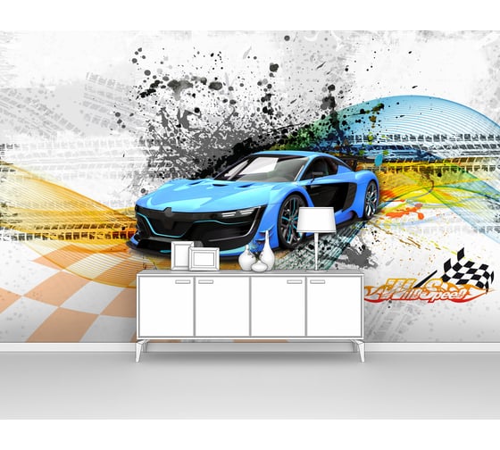 Изображение товара Фотообои абстракции ООО Первое ателье "Голубая спортивная машина на абстрактном фоне" 200x125 ШxВ pw94437-2