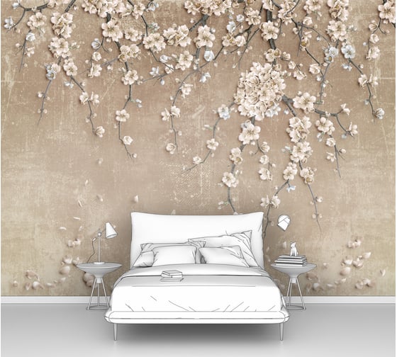 Изображение товара Фотообои ООО Первое ателье цветы сакура "Цветущие ветки сакуры свисающие по стене" 300x225 см pw94417-3