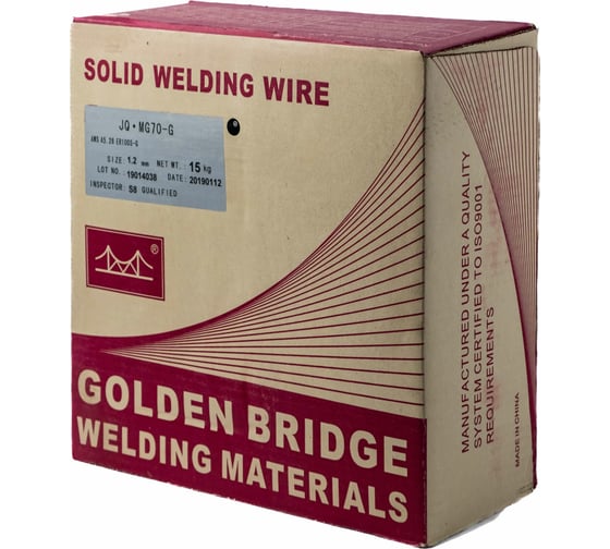 Изображение товара Проволока сварочная омедненная газозащитная для особопрочных соединений JQ.MG70-G/ER100S-G 1.2 мм, 15 кг GOLDEN BRIDGE 139