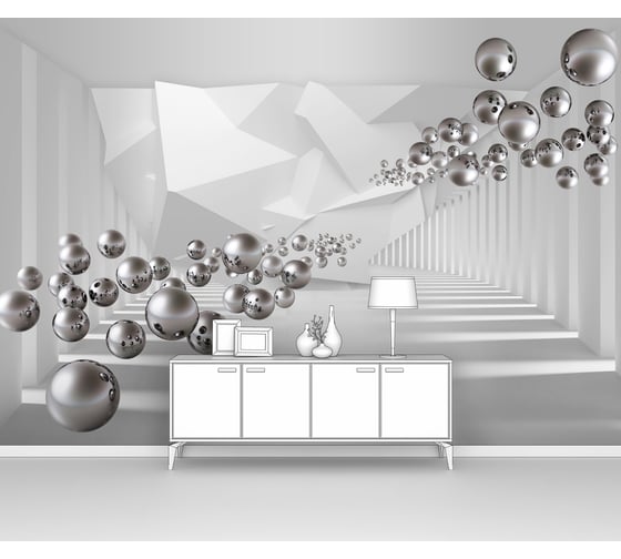 Изображение товара Фотообои ООО Первое ателье 3d абстракции "Летящие металлические шарики в тоннеле" 300x210 см pw140484-3
