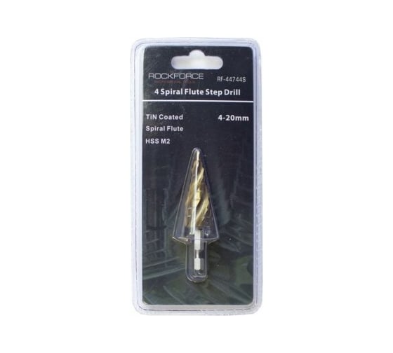 Изображение товара Сверло ступенчатое спиральное Rockforce TIN HSS M2, в блистере RF-44744S(49324)