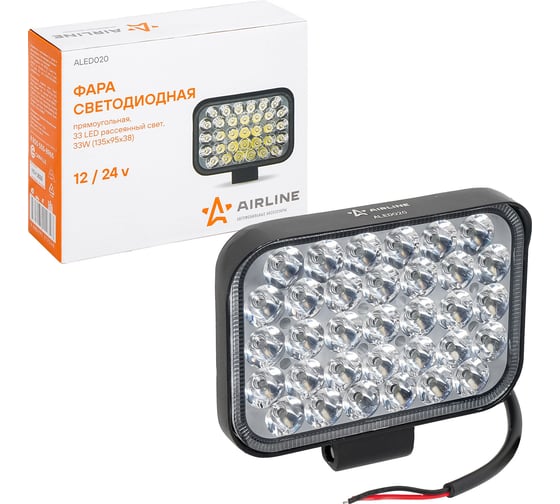 Изображение товара Светодиодная фара Airline прямоугольная, 33 LED рассеянный свет, 33 Вт, 135х95х38, 12/24 В ALED020