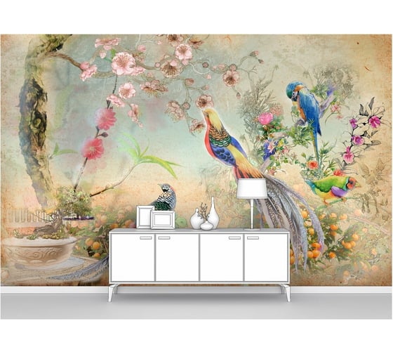 Изображение товара Фотообои ООО Первое ателье "Экзотические птицы в цветущем саду с мандариновым деревом", 200x130 см pw72099-2
