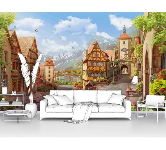 Изображение товара Фотообои ООО Первое ателье город и горы "Две старинные европейские улочки на фоне гор" 170x100 см pw143028-1