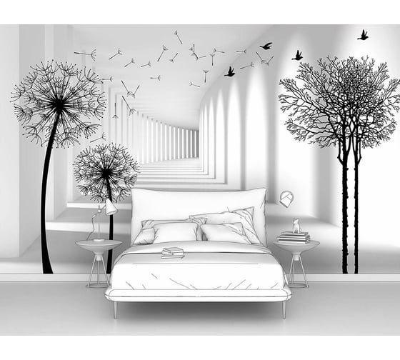 Изображение товара Фотообои 3d абстракции цветы ООО Первое ателье "Тоннель с одуванчиками и деревом" 300x190 ШxВ pw96244-3