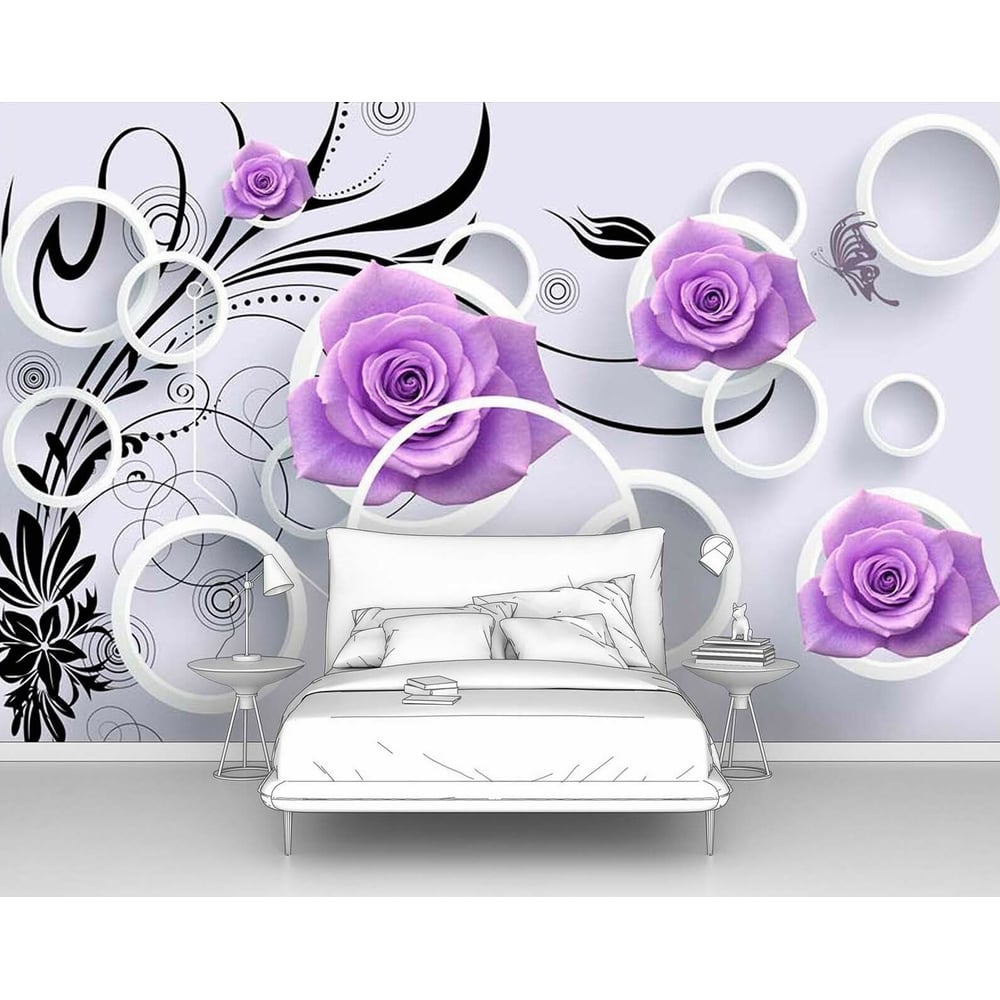 Изображение товара Фотообои 3D абстракции с фиолетовыми розами и бабочками 160x100 см