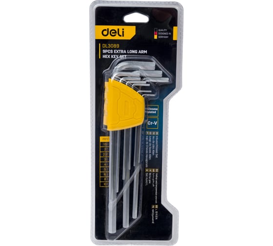 Изображение товара Набор сверхдлинных шестигранных ключей DELI dl3089 1,5-10 мм, материал Cr-V, 9 шт. 104478
