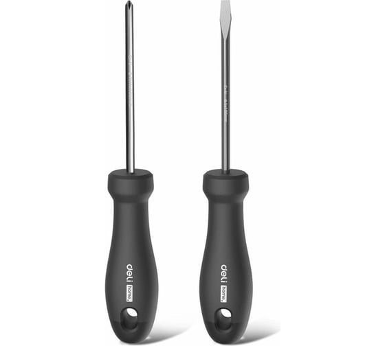 Изображение товара Набор отверток DELI Home Series Black HT1002 2 шт. (PH1x100, SL5x100, Cr-V, Soft Touch рукоятка, подарочная упаковка, эксклюзивный дизайн) 104594