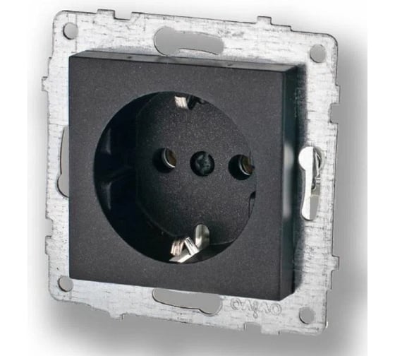 Изображение товара Механизм розетки OVIVO с заземлением, черный металлик, 600-000317-217