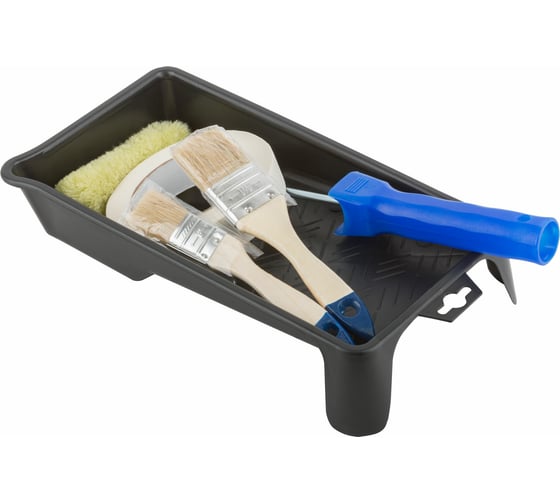 Изображение товара Набор для покраски дверей и окон: ванночка, валик, лента, 2 кисти FIT РОС 03035