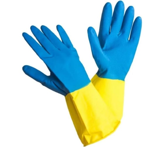 Изображение товара Латексные перчатки ООО Комус Bicolor синие/желтые, размер 9, L 1289612