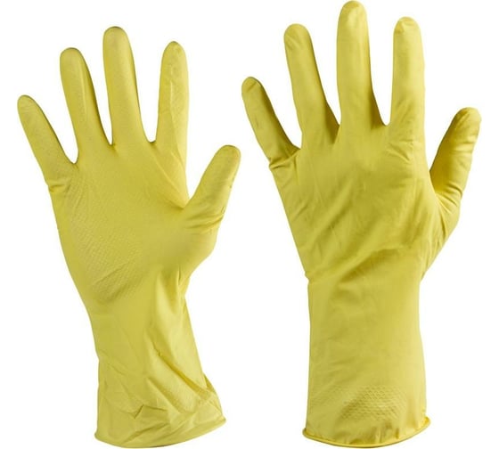 Изображение товара Латексные перчатки с хлопковым напылением ООО Комус утолщенные, желтые, р. 9, L 1289609