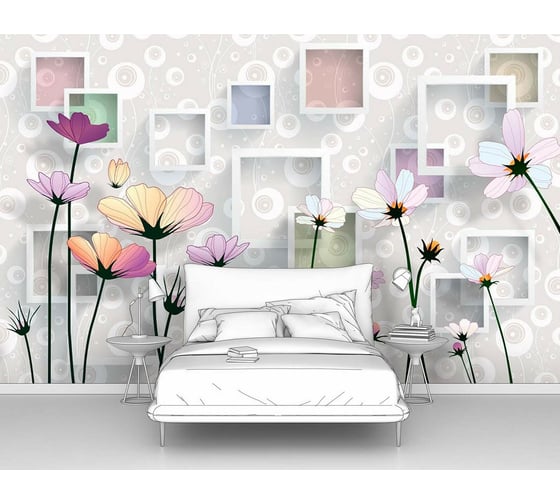 Изображение товара Фотообои 3d абстракции цветы ООО Первое ателье "Веселенькая композиция из цветов и квадратов" pw95657-4