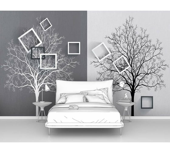 Изображение товара Фотообои 3d абстракции дерево ООО Первое ателье "Абстракция из деревьев с квадратами" 200x125 ШxВ pw95759-2