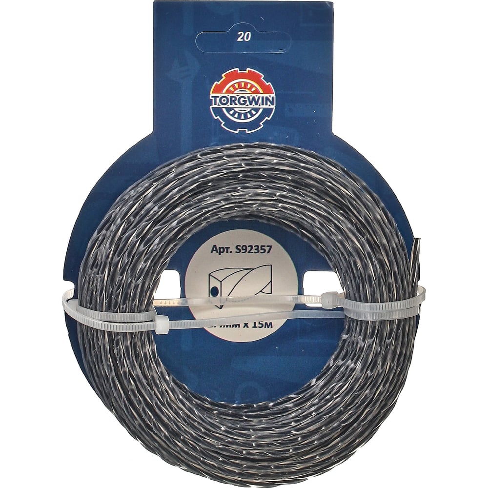 Изображение товара Леска для триммера 2.4 мм 15 м витая с графитовым наполнителем серый TGS TORGWIN S92357