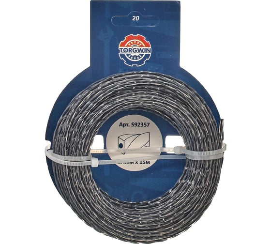 Изображение товара Леска для триммера 2.4 мм, 15 м, витая с графитовым наполнителем, серебро TGS TORGWIN S92357