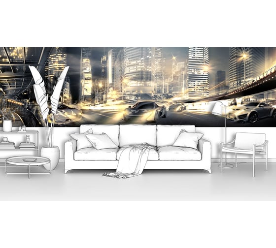 Изображение товара Фотообои ООО Первое ателье город машина "Спортивные машины в современном ночном городе" 400x120 см pw94061-4