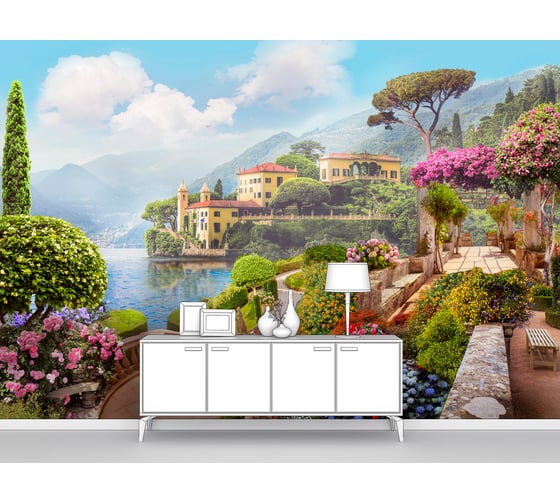 Изображение товара Фотообои ООО Первое ателье город море "Цветущая набережная с видом на старые дома и залив", 155x100 см pw78661-1