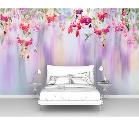 Изображение товара Фотообои ООО Первое ателье цветы птицы "Колибри, порхающие среди нежных цветов", 300x190 см pw94643-3