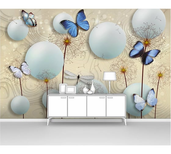 Изображение товара Фотообои ООО Первое ателье 3d абстракции цветы "Шары с одуванчиками и бабочками", 200x130 см pw97360-2