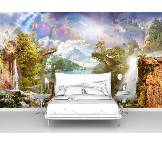 Изображение товара Фотообои ООО Первое ателье "Футуристический пейзаж с разрушенным мостом и водопадами", 300x180 см pw97386-3