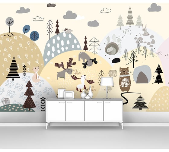 Изображение товара Фотообои ООО Первое ателье лес "Коллекция Scandinavika I-В бежевом аппликационном лесу", 150x100 см pw109507-1