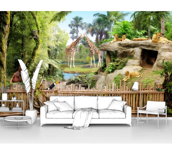 Изображение товара Фотообои ООО Первое ателье животные джунгли "Зоопарк с дикими животными в джунглях", 300x190 см pw72276-3