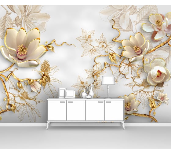 Изображение товара Фотообои ООО Первое ателье 3d абстракции цветы "Хрупкие фарфоровые цветы на белом фоне", 200x130 см pw73840-2
