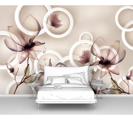 Изображение товара Фотообои ООО Первое ателье 3d абстракции "Полупрозрачные абстрактные цветы на фоне кругов", 150x100 см pw73839-1