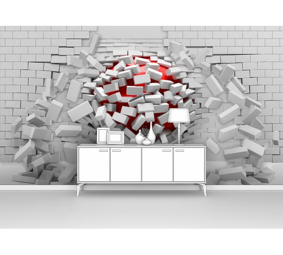 Изображение товара Фотообои 3d абстракции кирпич ООО Первое ателье "Шар, пробивающий кирпичную стену" 400x250 ШxВ pw73843-4