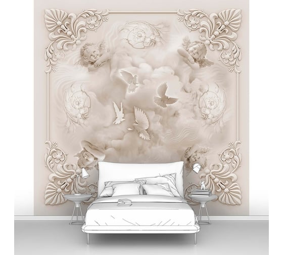 Изображение товара Фотообои на потолок ООО Первое ателье "Потолочная розетка с ангелочками в монохромном исполнении" pw94639-2