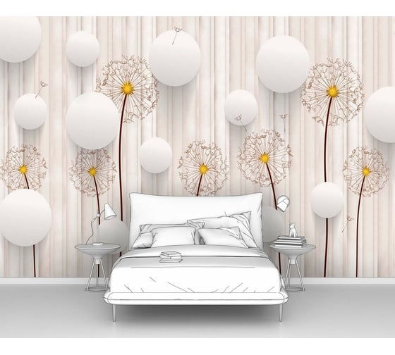 Изображение товара Фотообои 3d абстракции цветы ООО Первое ателье "Объемные кружки с одуванчиками" 155x100 ШxВ pw96697-1